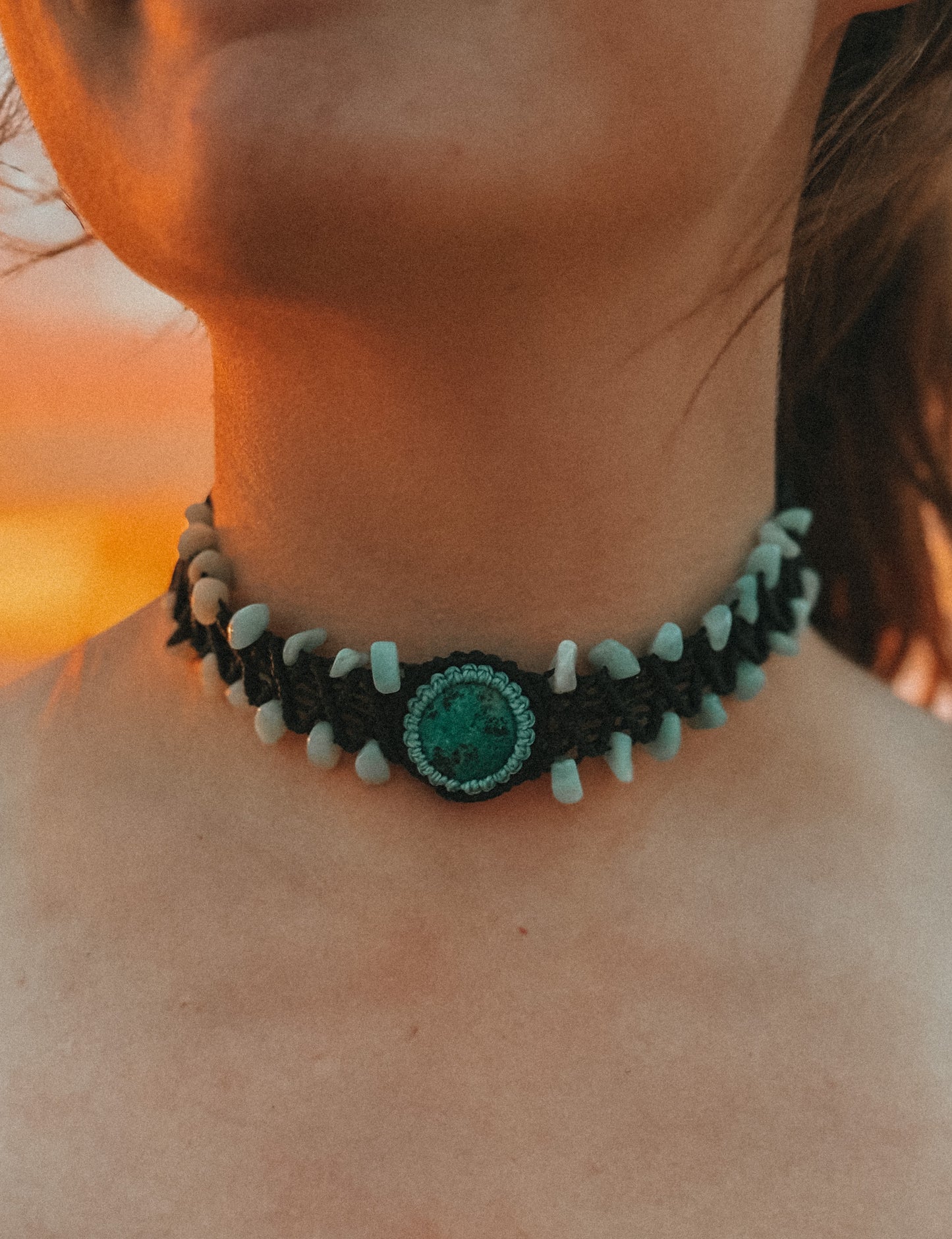 Choker negro Crisocola con cuarzo verde
