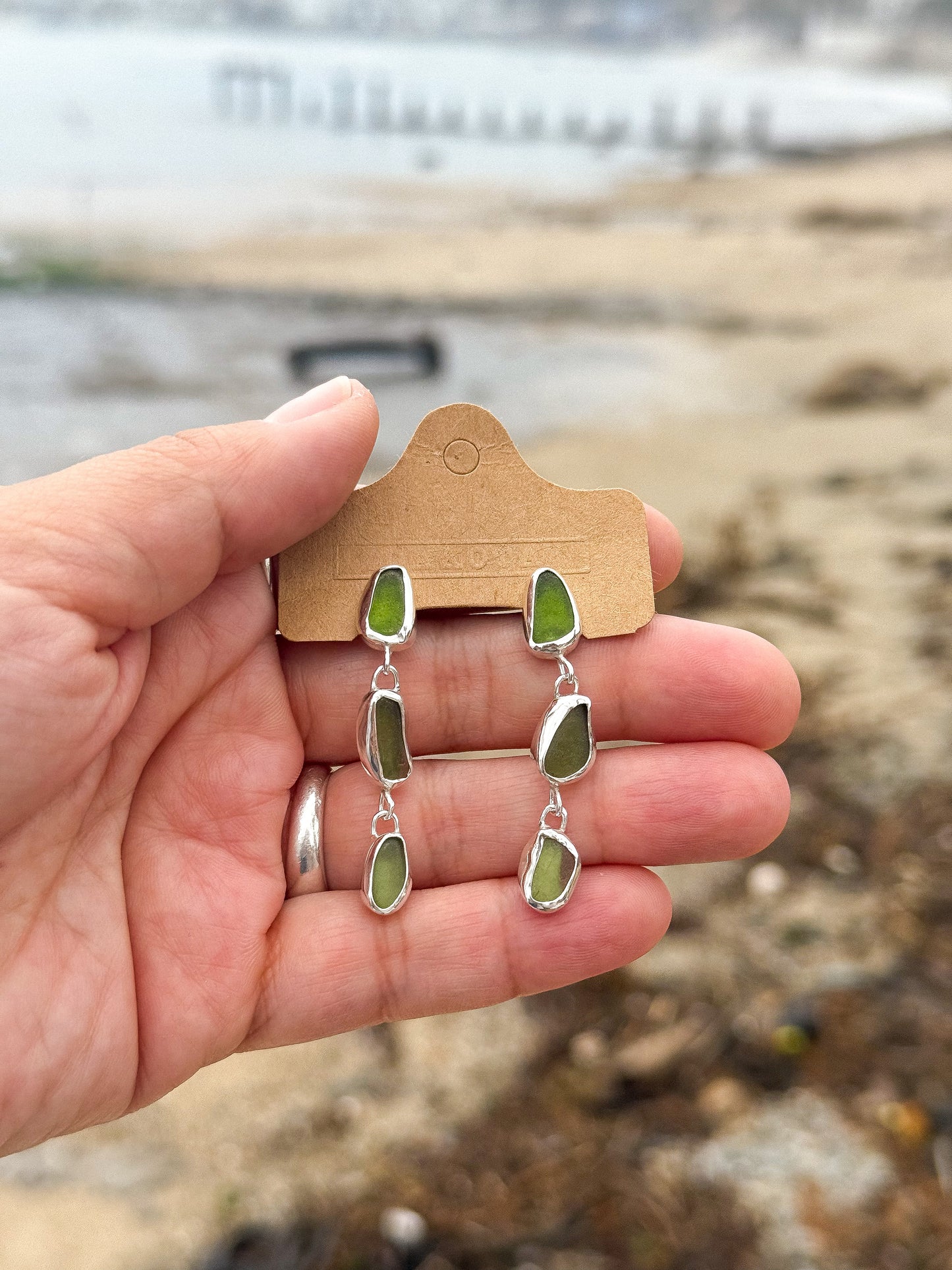 Aros con triple sea glass verde en degradé