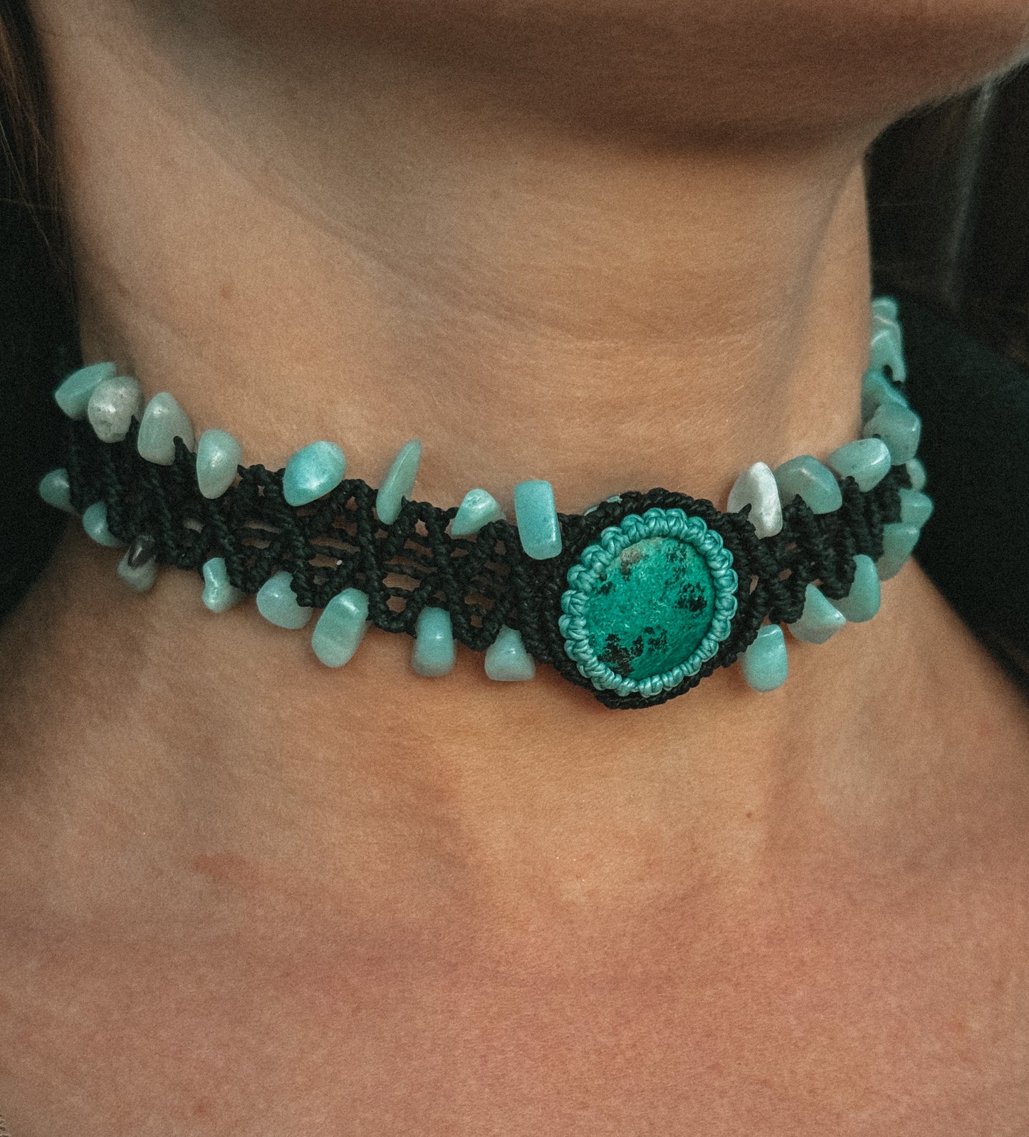 Choker negro Crisocola con cuarzo verde